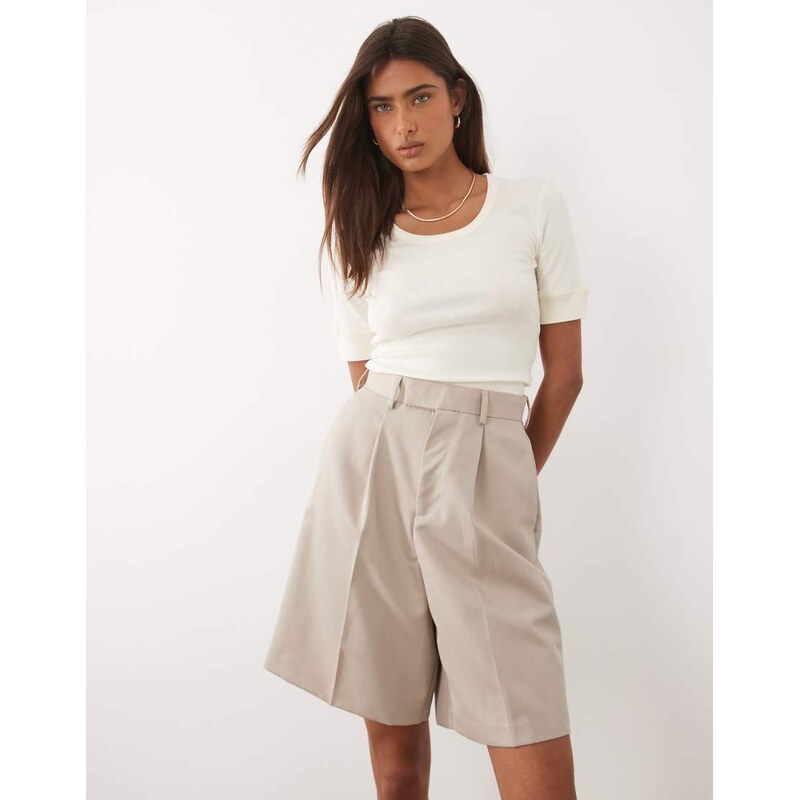 Mango 100% cotton cuffed sleeve t-shirt in cream-Neutral