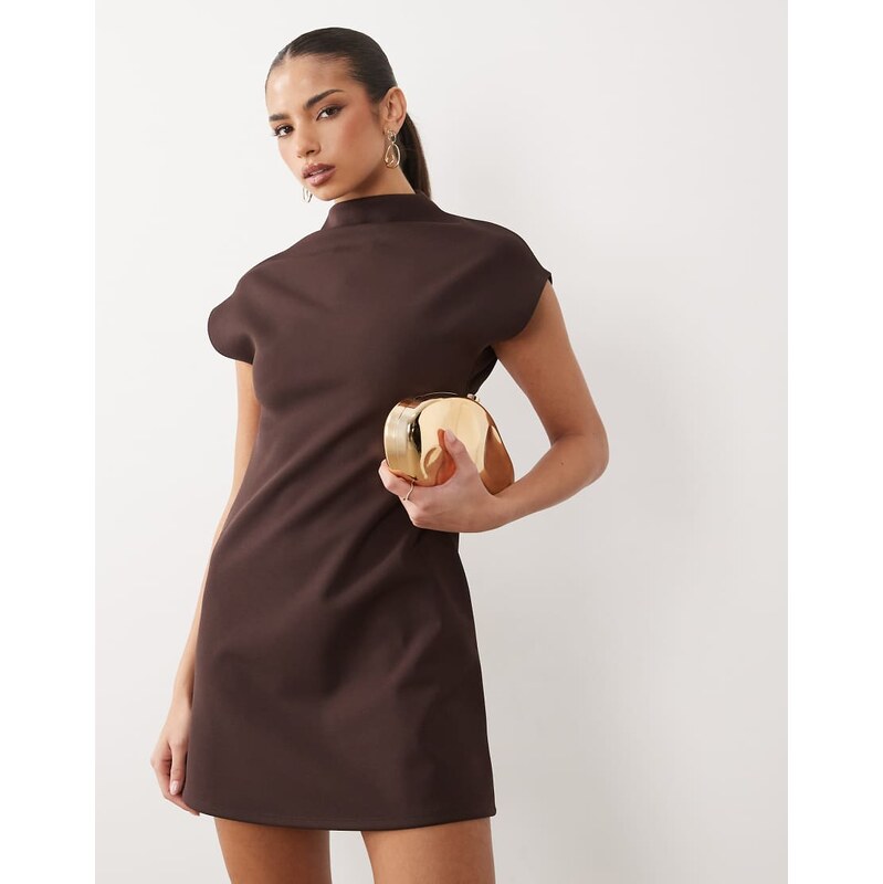 ASOS DESIGN high neck grown on sleeve bonded crepe mini dress in