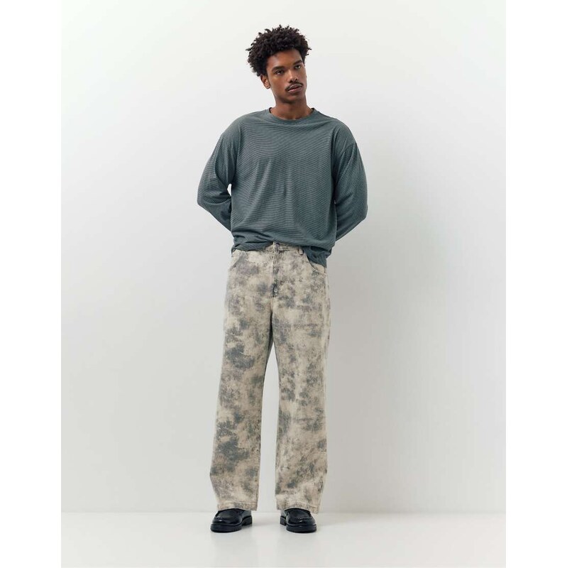Pull&Bear Printed wide-leg jeans in grey
