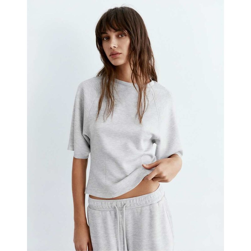 Pull&Bear Short sleeve sweatshirt in grey marl 114688392