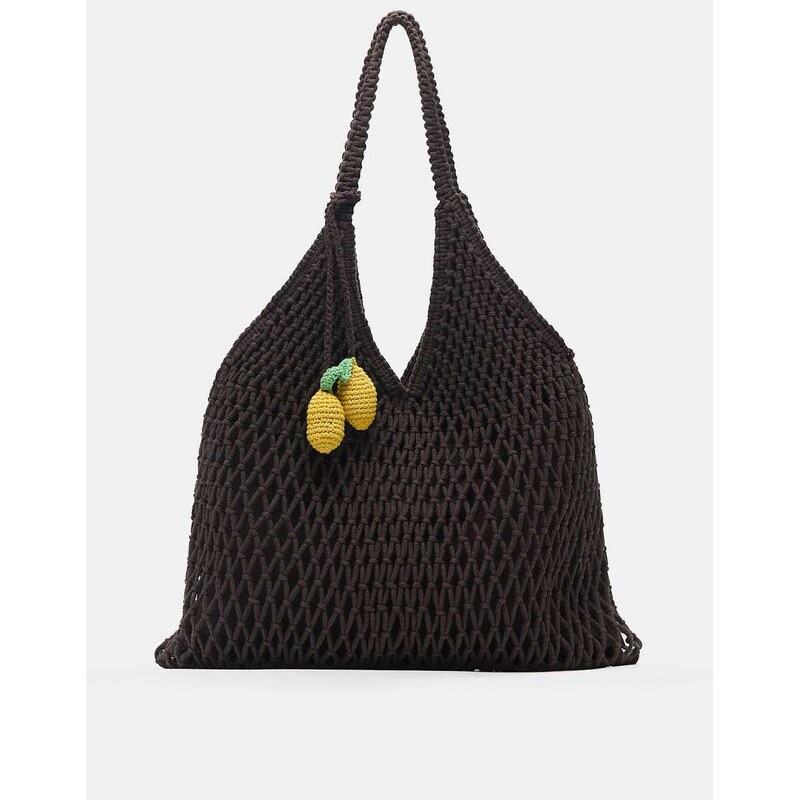 Pull&Bear Embellished macramé tote bag in brown 114688400
