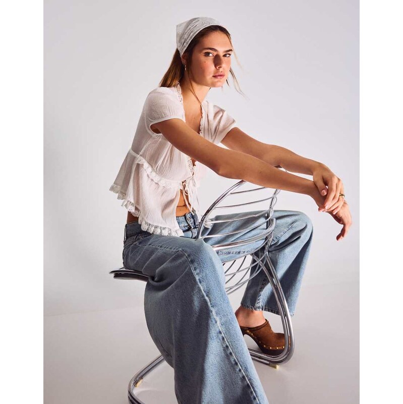 Bershka Embroidered fur bandana in white 114688398