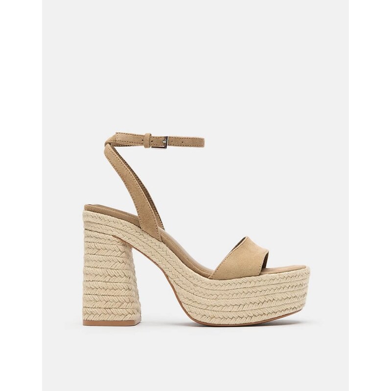 Pull&Bear Jute high-heel sandals in brown-Multi