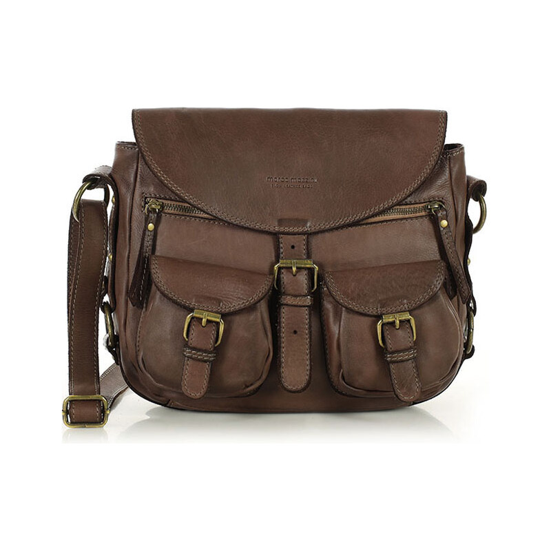 MARCO MAZZINI Hnědá kožená messenger bag s kapsami 85872510