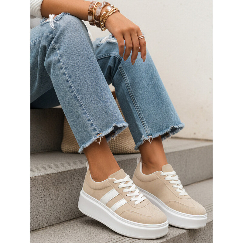 Dámské kožené tenisky LA319 ZY1378 béžové - FashionStreet 114686885