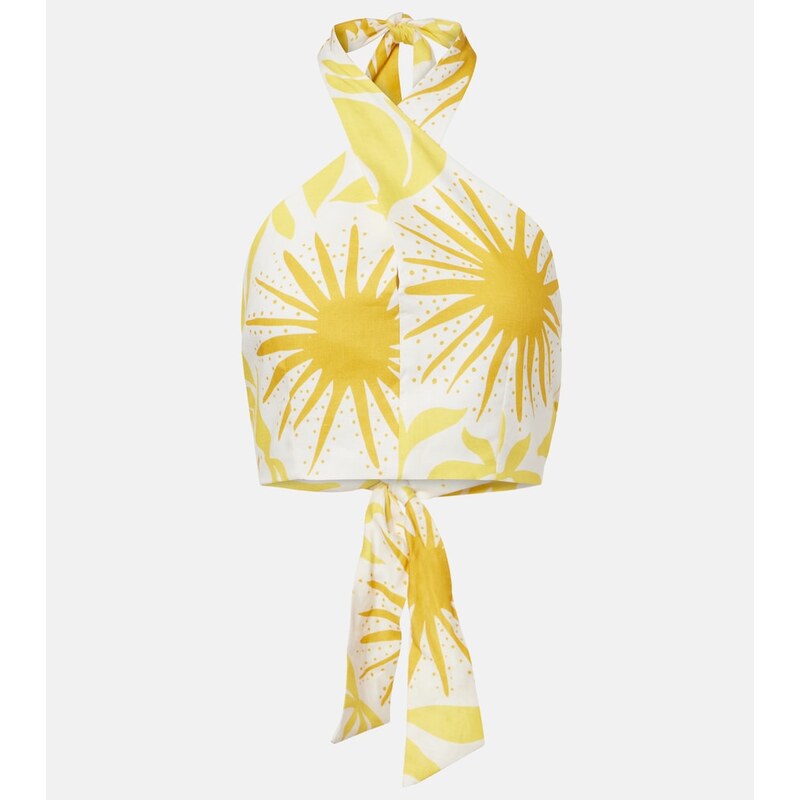 Cala de la Cruz Ivy printed halterneck linen crop top
