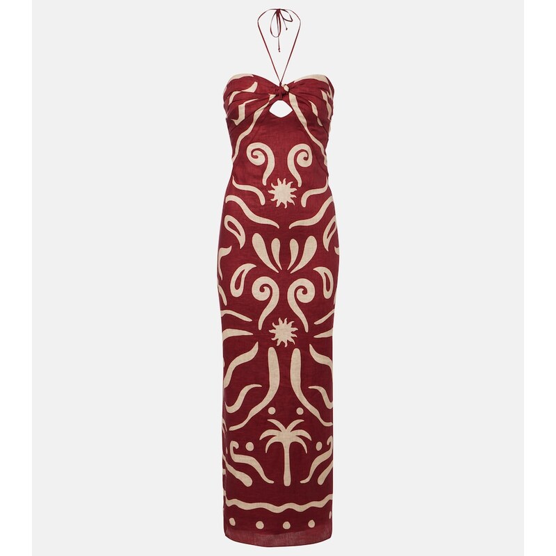 Cala de la Cruz Leda printed halterneck linen maxi dress