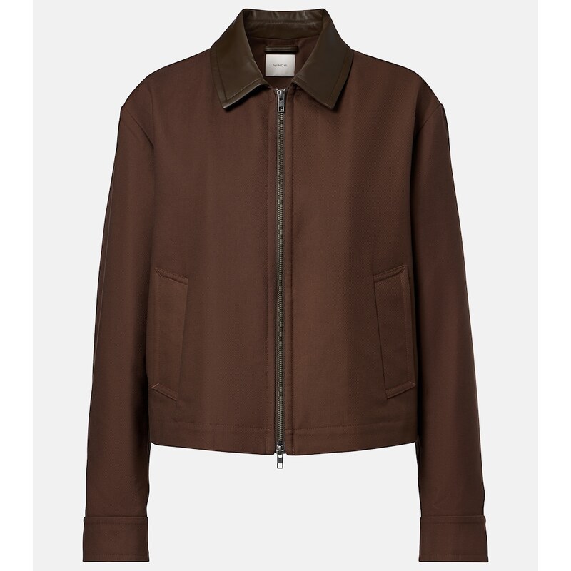 Vince Cropped leather-trimmed cotton twill jacket