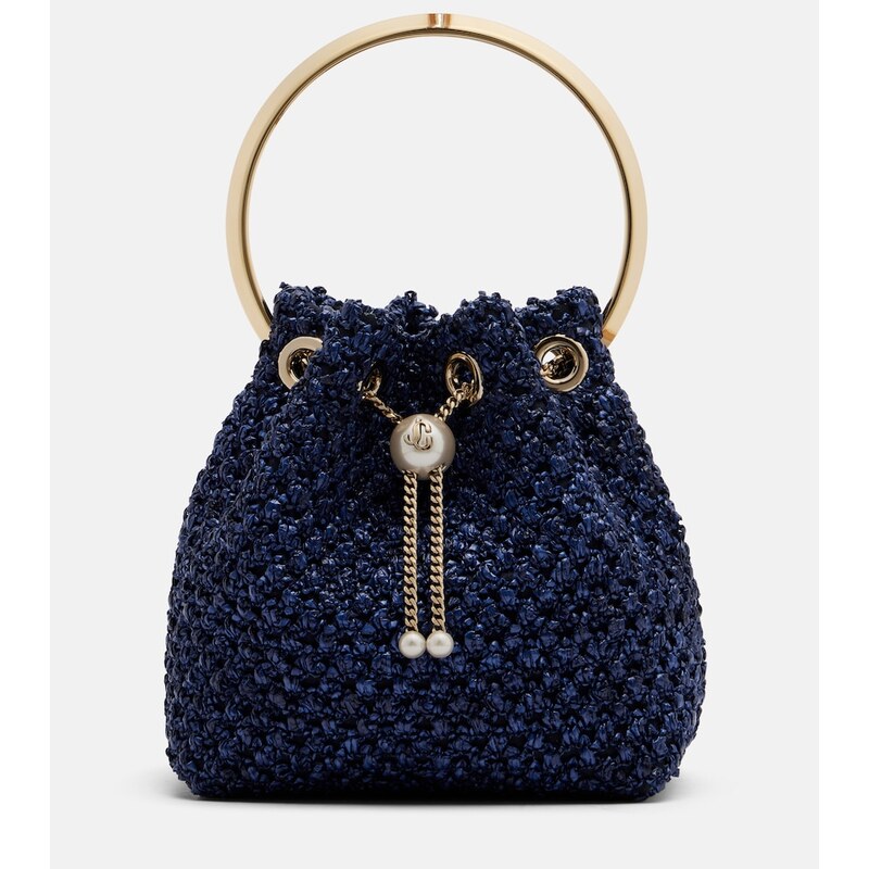 Jimmy Choo Bon Bon Small raffia-effect bucket bag