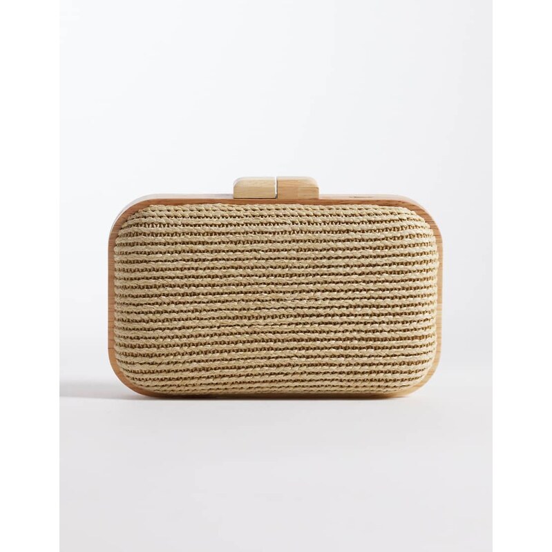 Glamorous raffia woden clutch bag in neutral-White 114689535