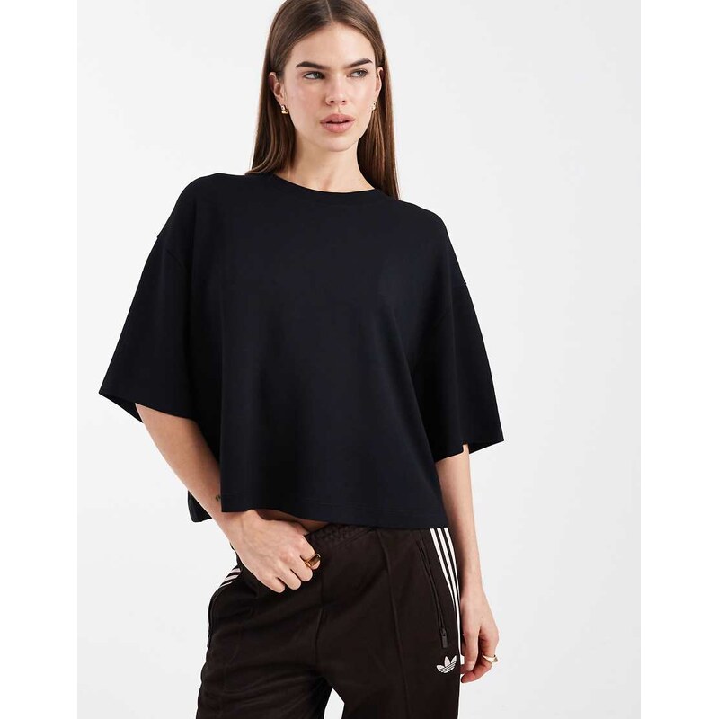 ASOS DESIGN soft touch cupro boxy crop t-shirt in black