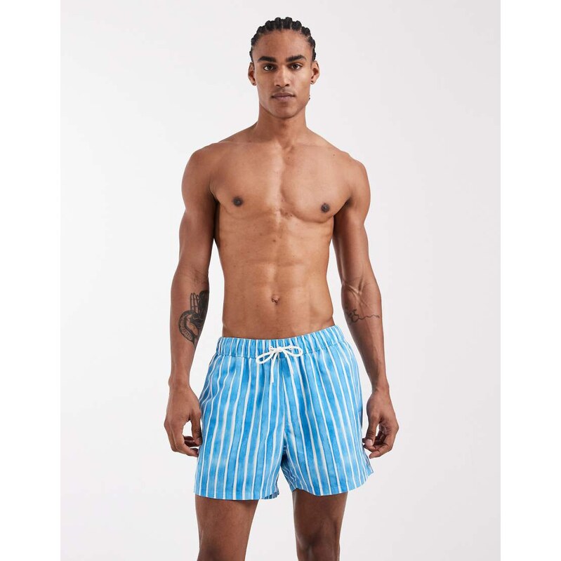 ASOS DESIGN swim shorts in short length in blue stripe