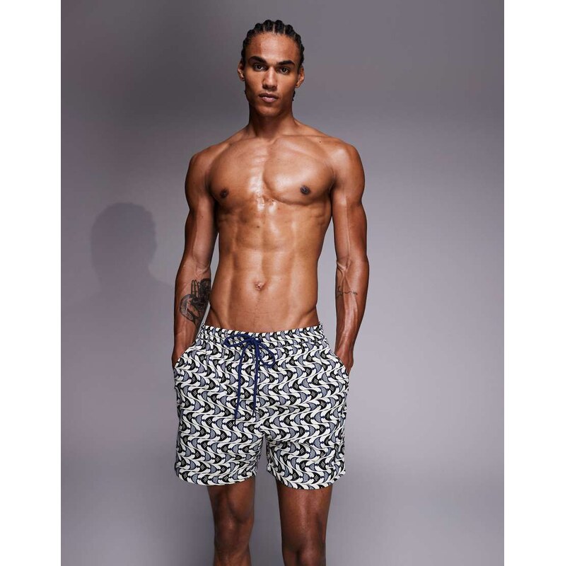 South Beach fish print swimshort in blue multi