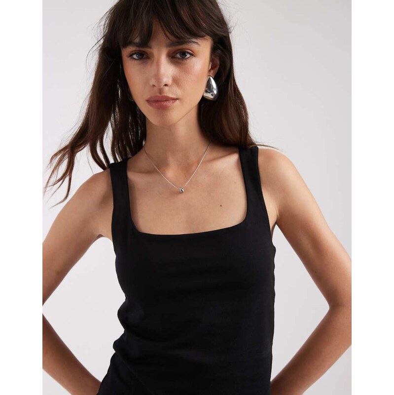 ASOS DESIGN double layer square neck vest in black