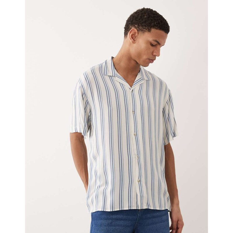 Jack & Jones stripe shirt with short sleeves in blue