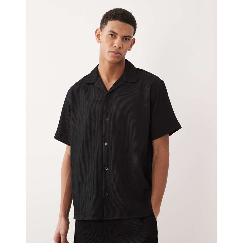 Jack & Jones plisse shirt in black