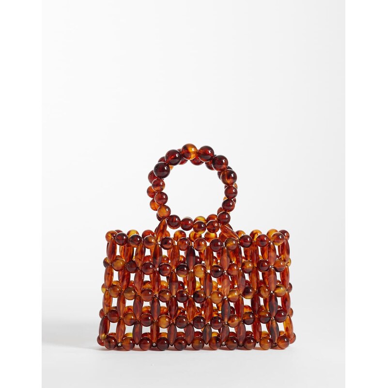 ASOS DESIGN resin beaded clutch bag in tort-Brown 114689851