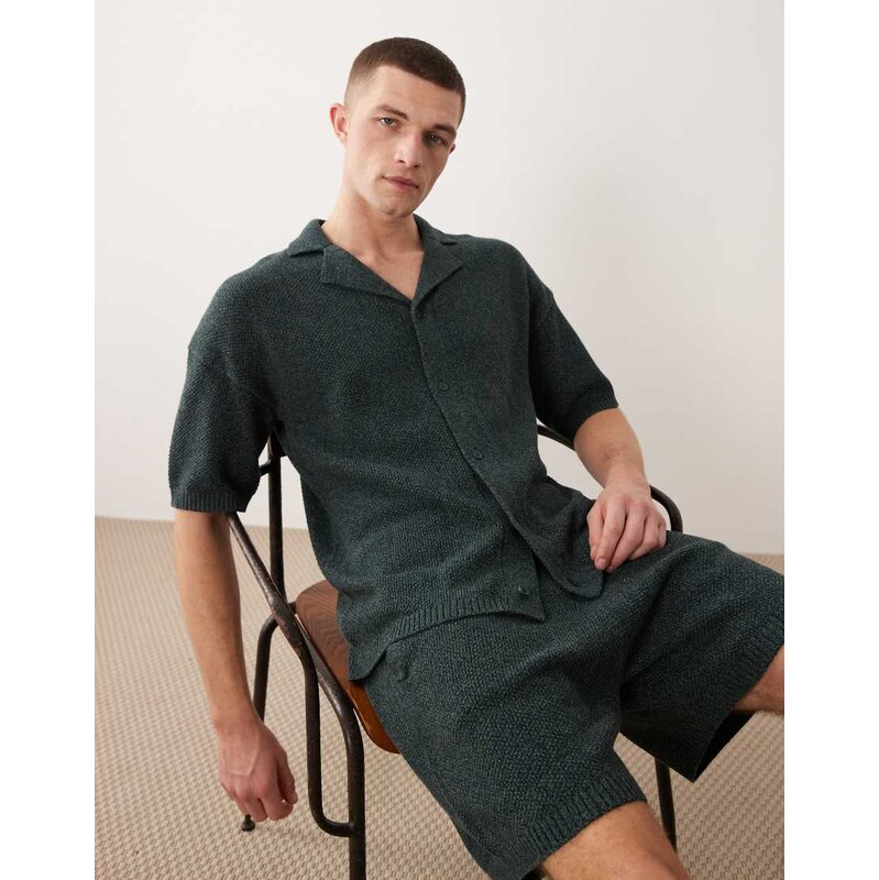 ASOS DESIGN relaxed knitted polo co-ord in green twist