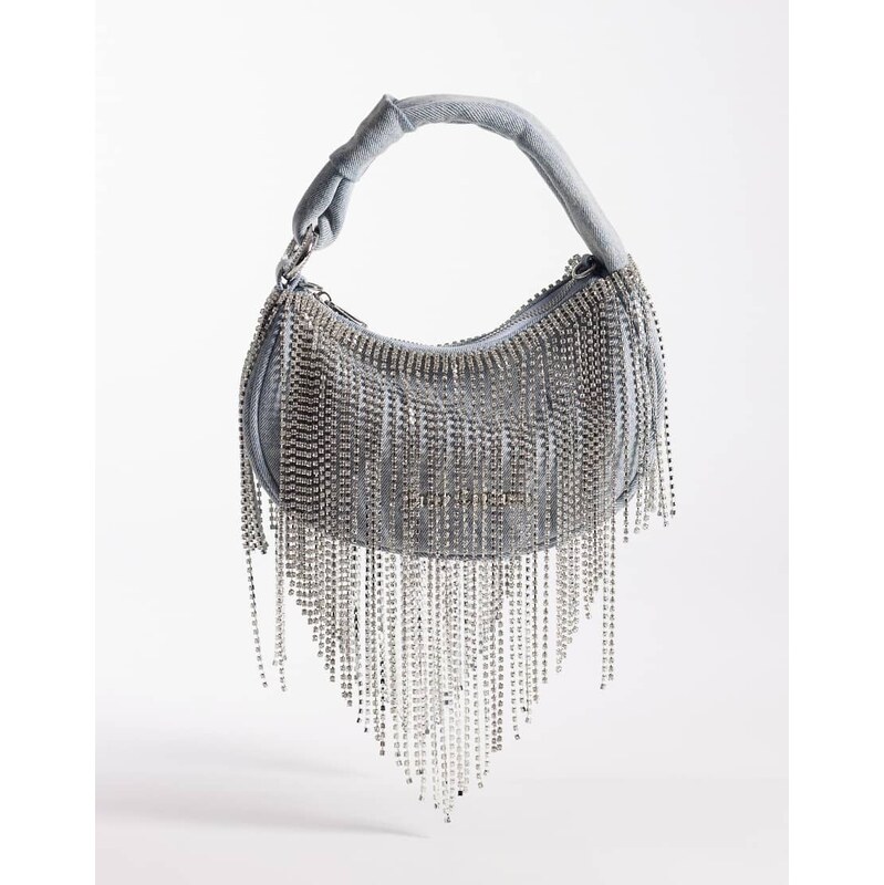 Juicy Couture Y2K silver diamante chain denim shoulder bag in light 114689895