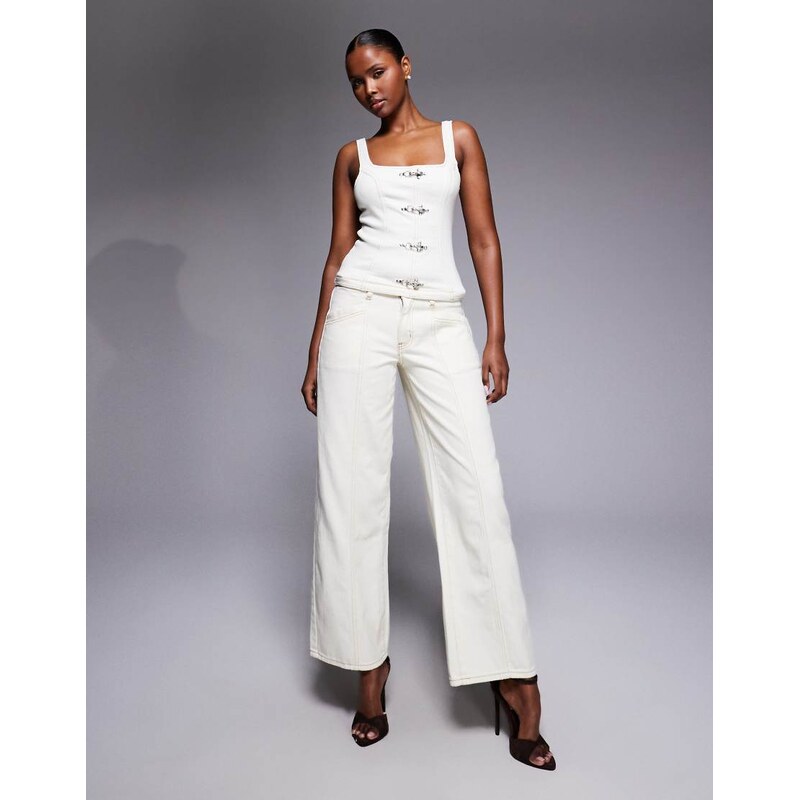 Liquor N Poker baggy fit jeans co-ord with buckle detail in ecru 114689920