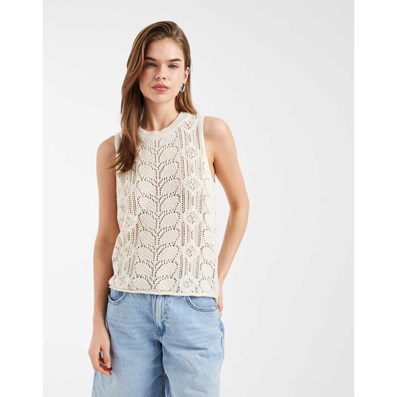 Vero Moda sleeveless patterned crochet tank top in cream-White 114689932
