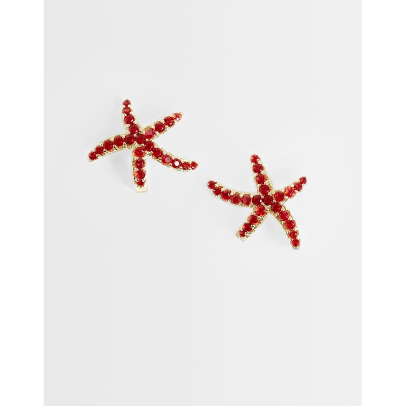 Pieces red starfish earrings in gold tone 114689946