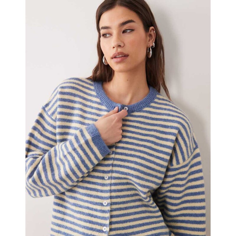 ASOS DESIGN lightweight relaxed cardigan in blue and buttermilk
