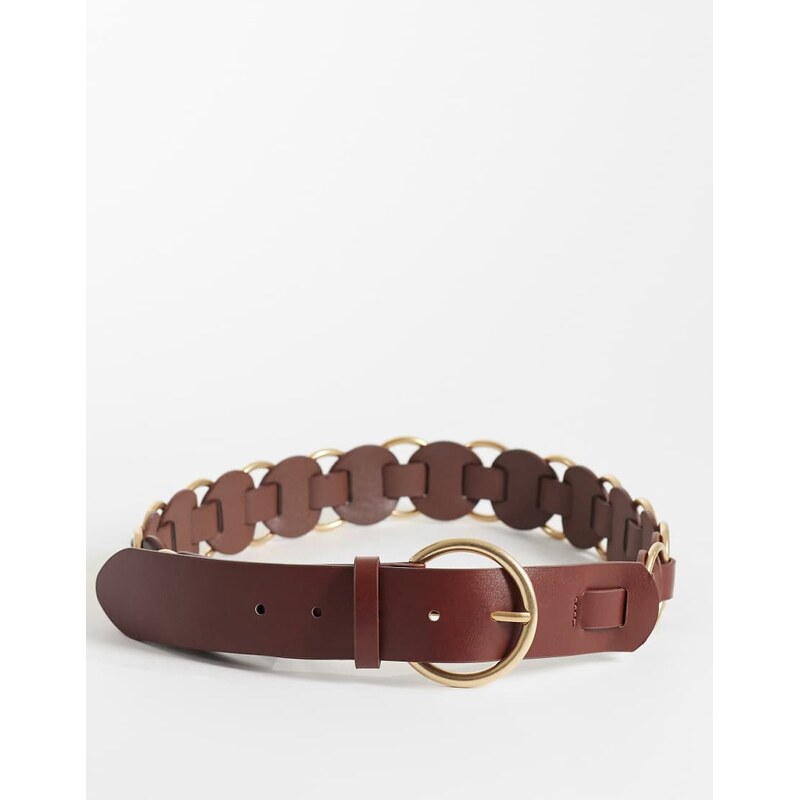 Mango gold hoop detail belt in brown