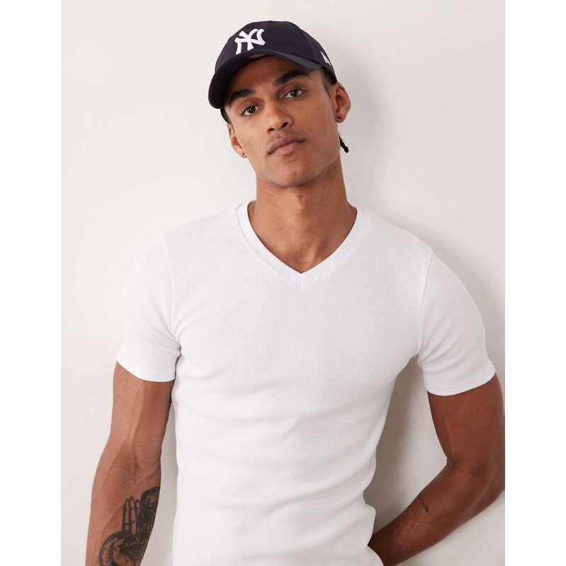 ASOS DESIGN muscle fit t-shirt with v neck in white rib