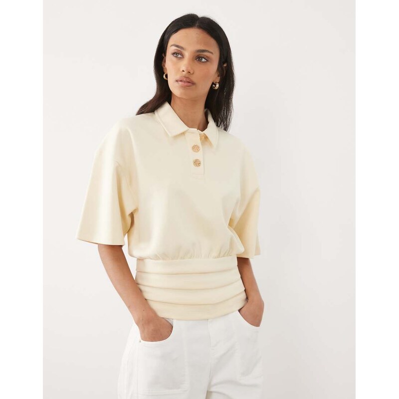 ASOS DESIGN waist detail interlock top in buttermilk-Yellow