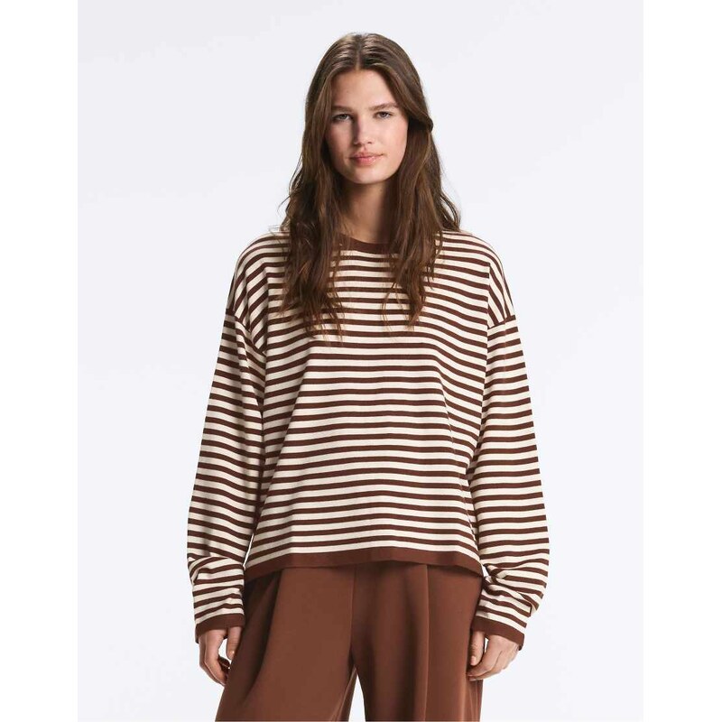 OYSHO Long-sleeved striped jumper in brown 114690124