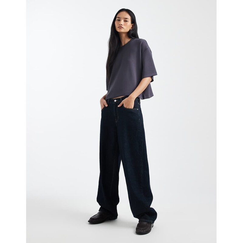 ASOS DESIGN soft touch cupro boxy crop t-shirt in charcoal-Grey