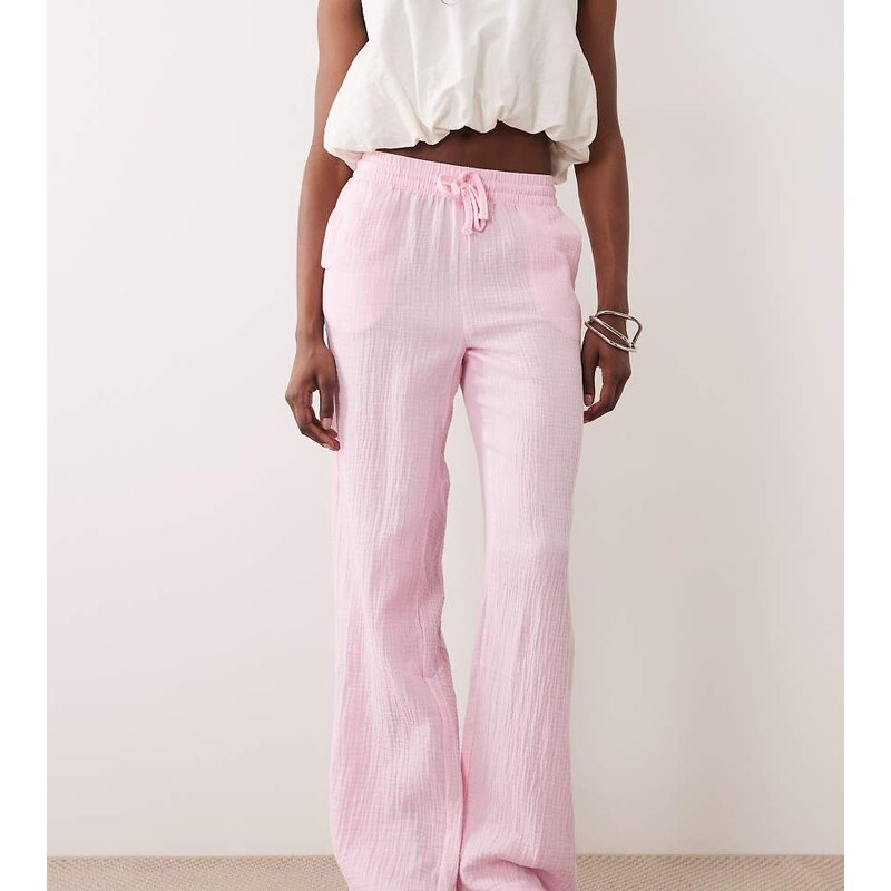 JDY Tall wide leg cheesecloth trousers in pink 115518409