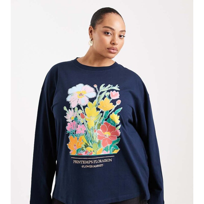 ASOS Curve ASOS DESIGN Curve long sleeve t-shirt with floral