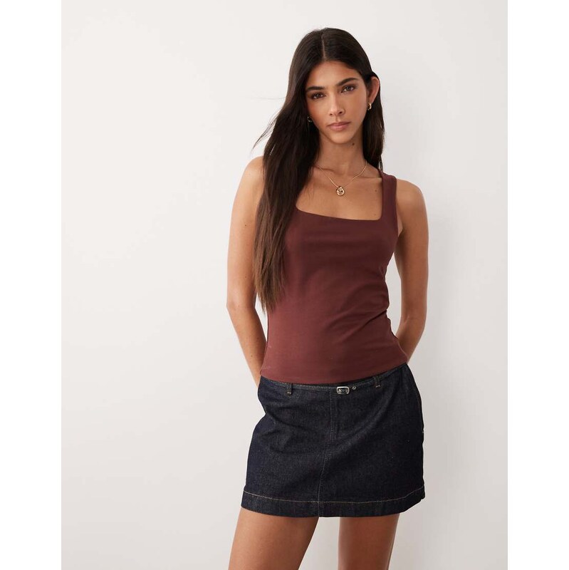 ASOS DESIGN double layer square neck vest in chocolate-Brown