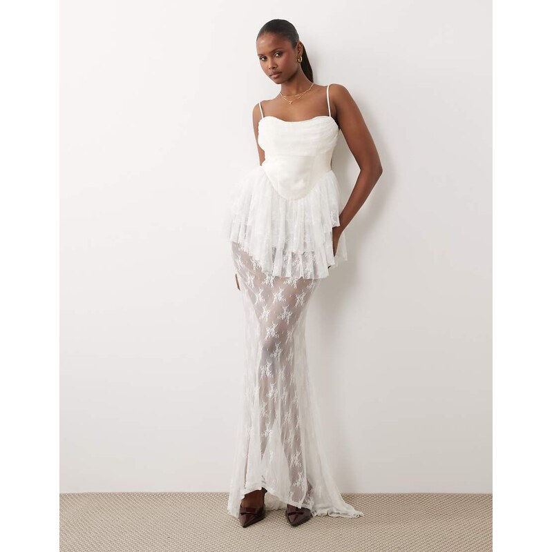 ASOS DESIGN Premium bridal satin corset lace mix maxi dress in