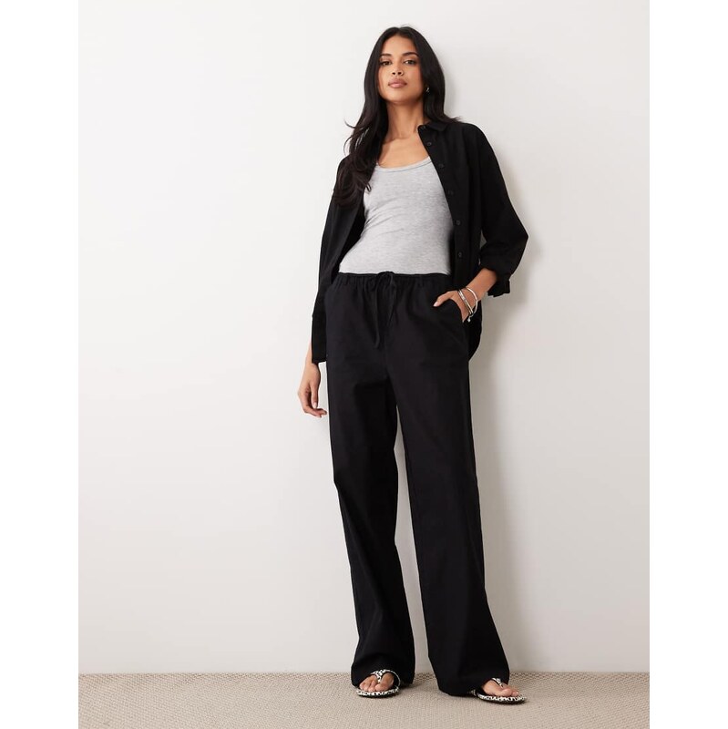 ASOS DESIGN linen look pull on trousers in black