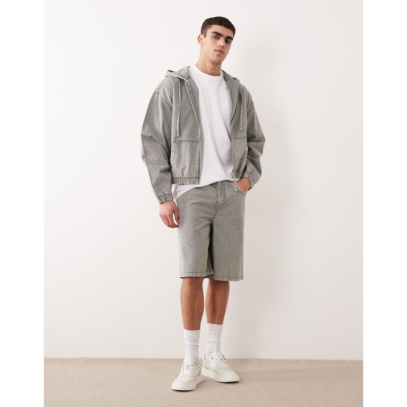 ASOS DESIGN co-ord loose denim jorts in grey and white stripe
