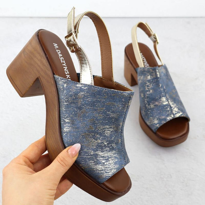 Dámské sandály na jehlovém podpatku denim gold M.Daszynski MR23126-7 114693528