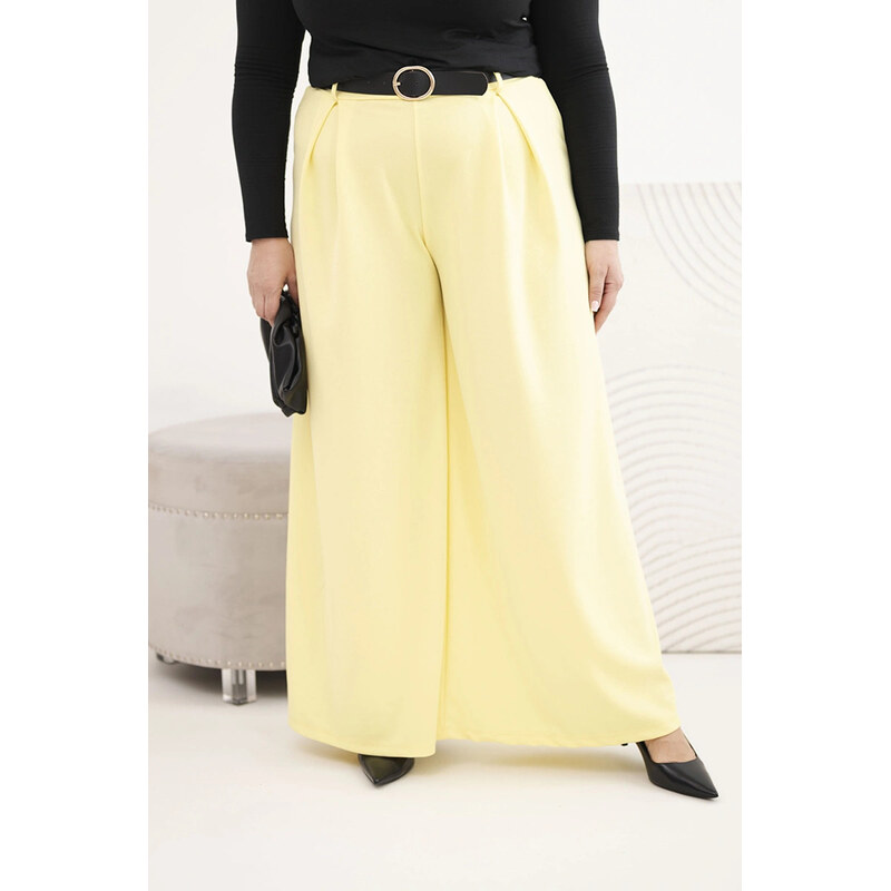 K-Fashion Dámské kalhoty Plus Size se širokou nohavicí a páskem