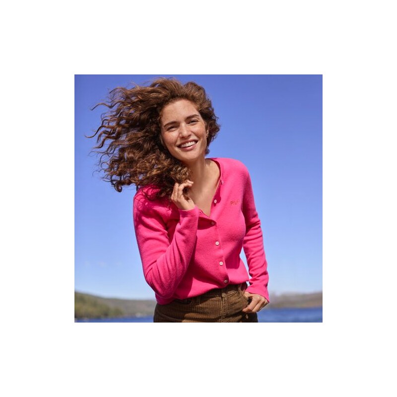 Crew Neck Cashmere Cardigan, Women, size: M, regular, Pink,