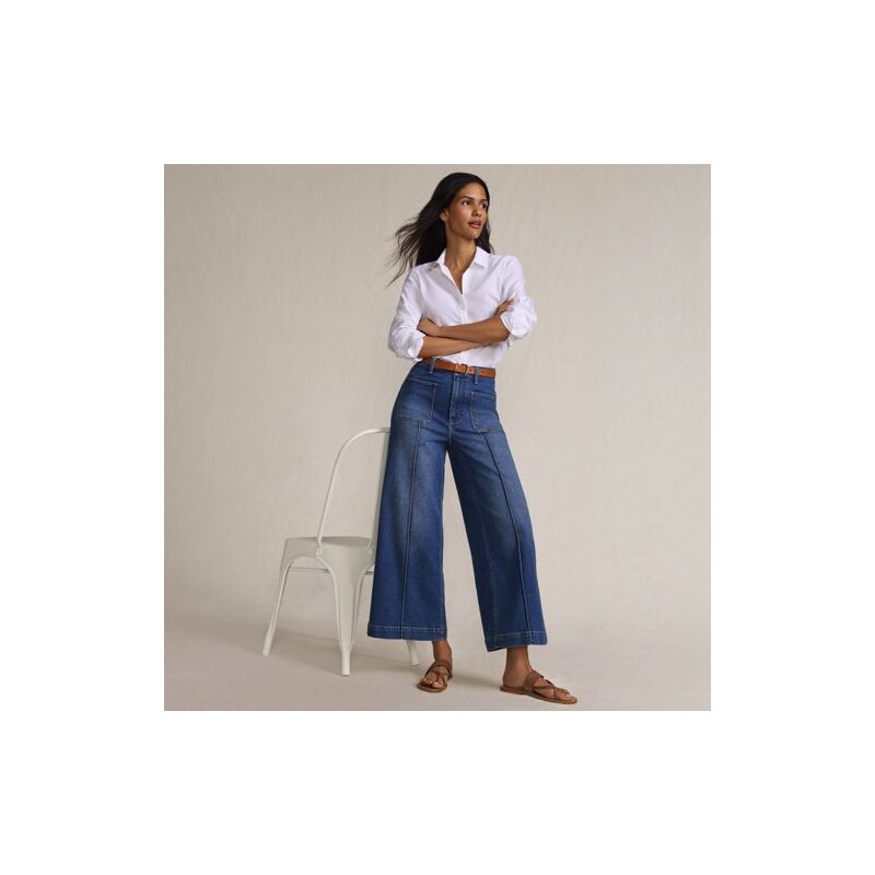 Wide Leg Cropped Patch Pocket Jeans, High Waisted, Women, size: 10, 114972934