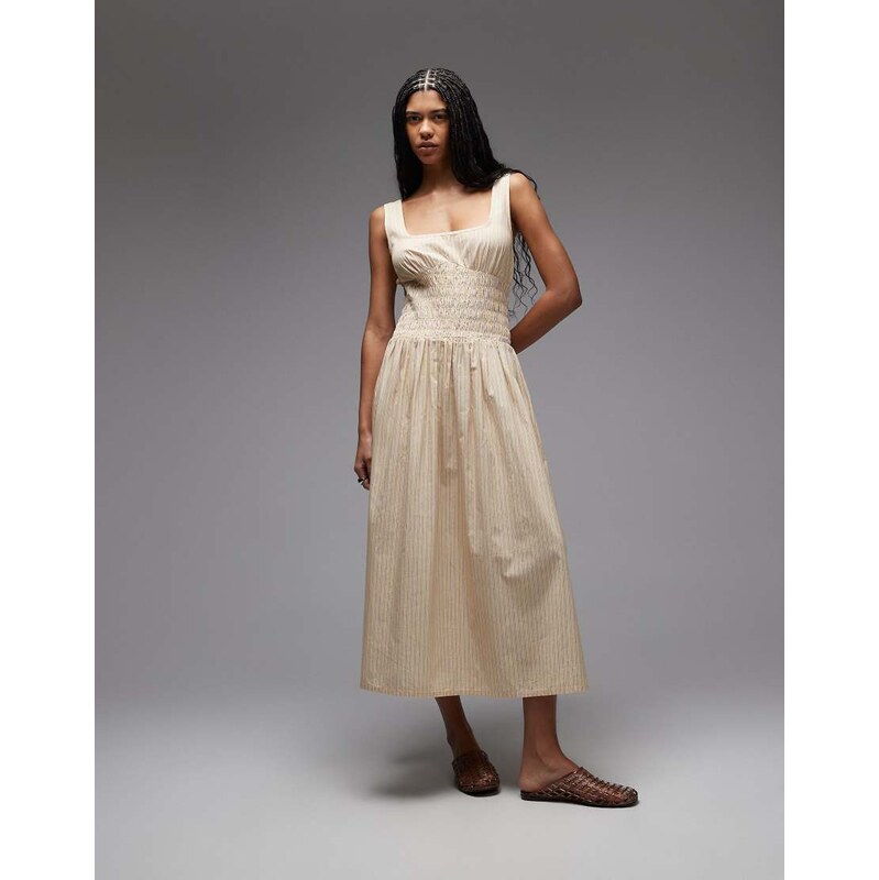 COLLUSION stripe shirred square neck maxi dress in buttermilk yellow 114719471