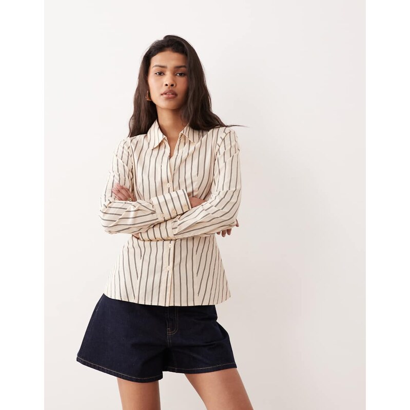 Miss Selfridge poplin fitted shirt in buttermilk stripe-Multi