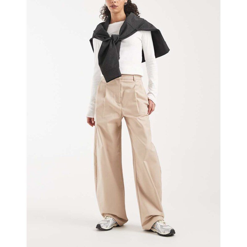 ASOS DESIGN tailored cotton sateen barrel leg trousers in taupe