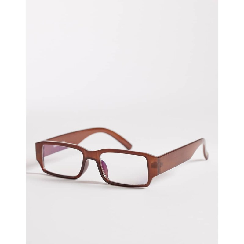Reclaimed Vintage slim square blue light glasses in chocolate brown 114698943
