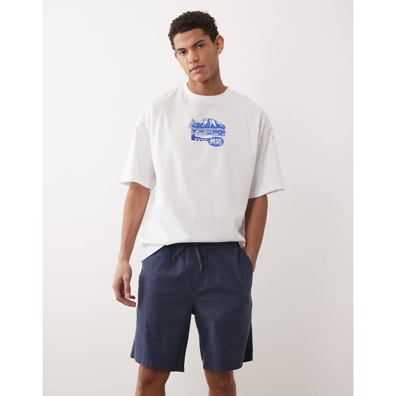 JJ Rebel drawstring linen mix shorts in navy