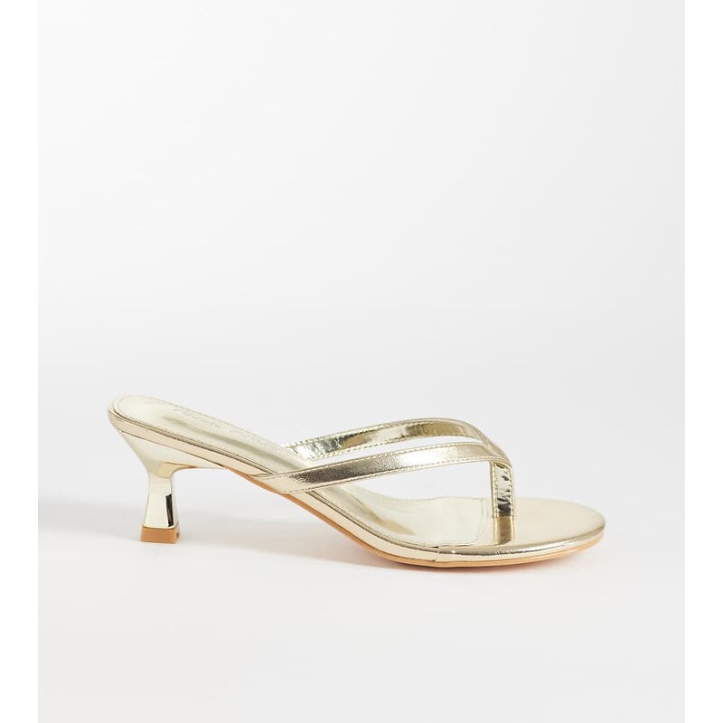Public Desire Wide Fit Evermore kitten heel toe thong sandals in gold 114698958
