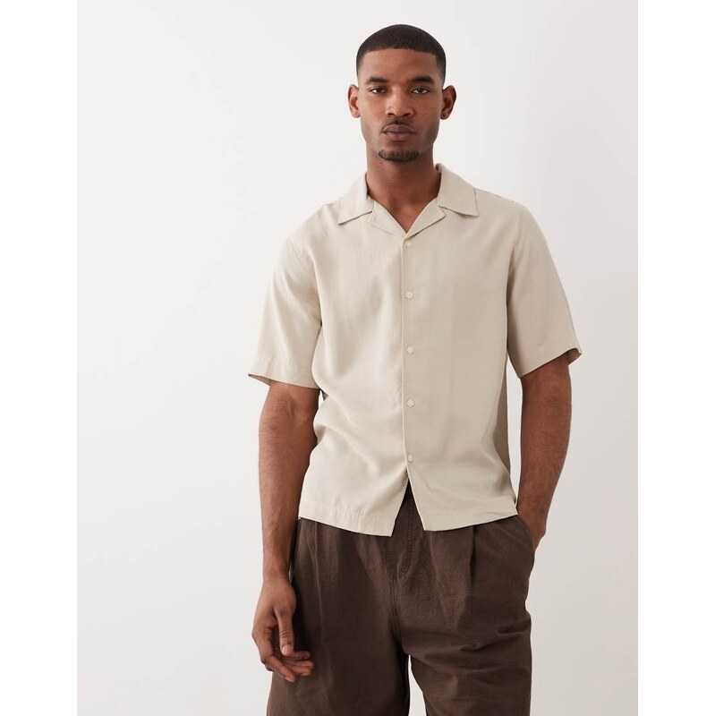 ONLY & SONS soft touch revere collar relaxed shirt in cream