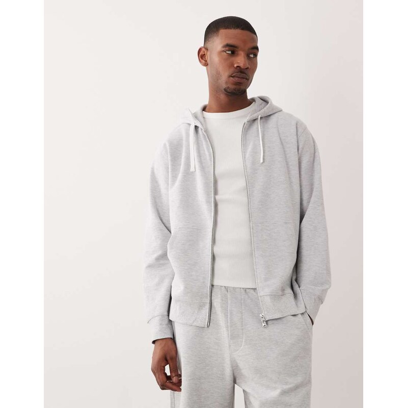 ARKET co-ord cotton rich structured hoodie in light grey melange